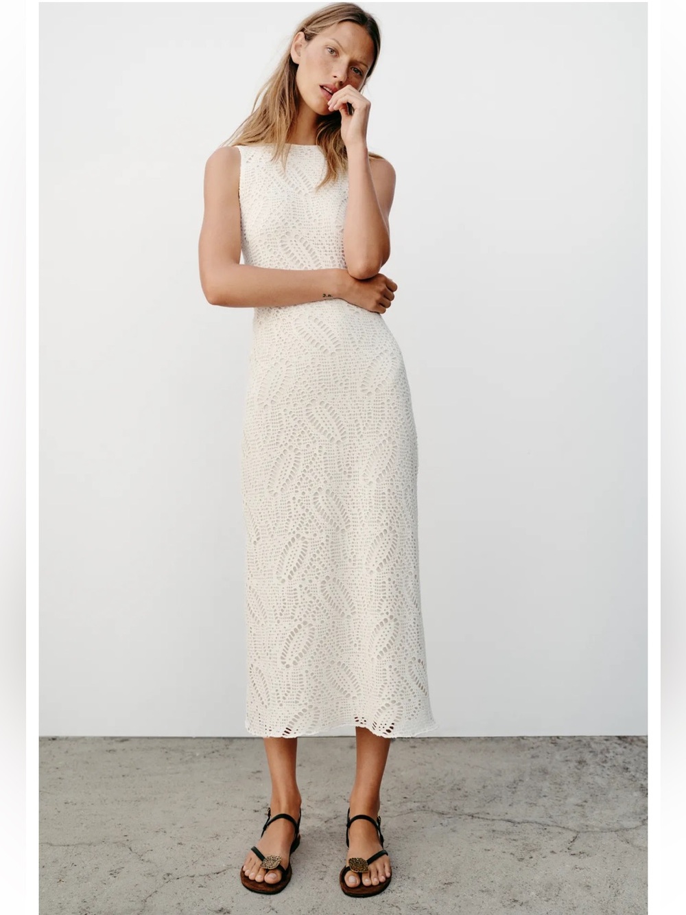 Zara Cream Crochet Maxi Dress